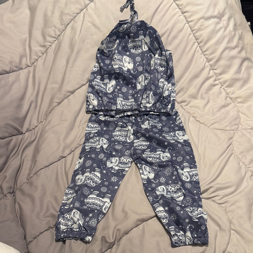 Grayish blue and white Patterned Summer Halter Set